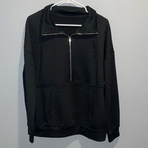 Black Quilted Pullover Sweatshirt
